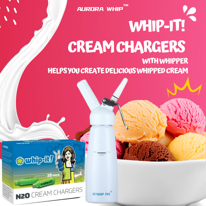 Whip-it cream chargers with whipper helps you create delicious whipped cream